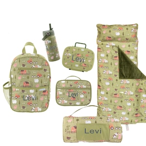 Personalized Farm Animals Backpack, Lunchbox and Nap Mat Set, Custom Kid's backpack set for School. On the farm