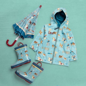 Boys Cowboy Raincoat Set / Kids Rain Jacket / Monogrammed Rain Jacket /  Rain Jacket / Rain Boots / Gift for boy / Umbrella / Horse / Rodeo
