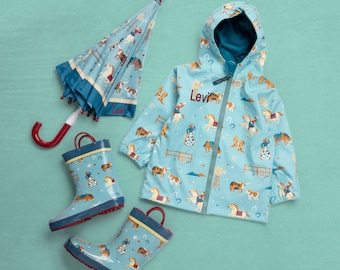 Boys Western Raincoat Set / Kids Rain Jacket / Monogrammed Rain Jacket / Cowboy Rain Jacket / Rain Boots / Gift for boy / Umbrella / Horse