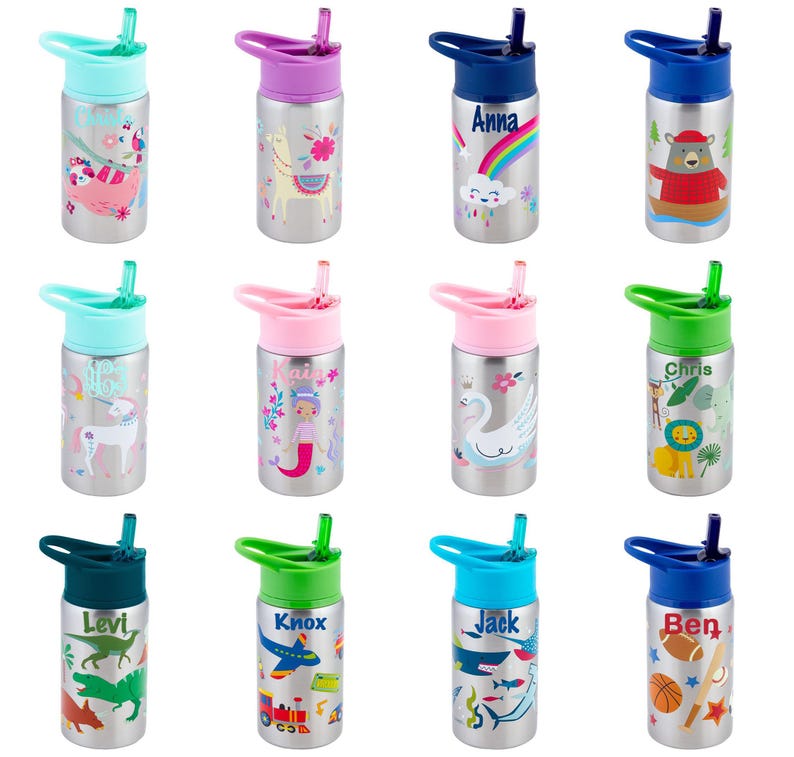 Personalized Kids Stainless Steel Water Bottle, Stephen Joseph, Leak ...