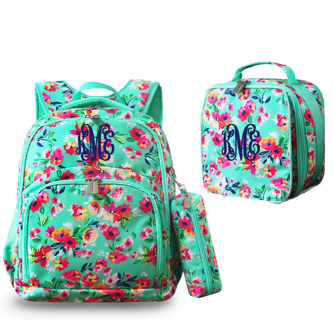 Personalized Floral Backpack and Lunchbox Set, Monogrammed School Set ...