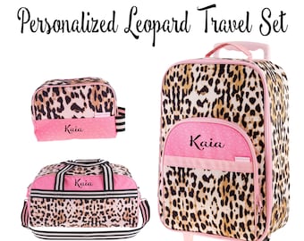Leopard Personalized Kid's Travel Luggage Set / Stephen Joseph Travel Bag/ Mermaids / Rolling Luggage / Overnight Bag / Travel set for girls