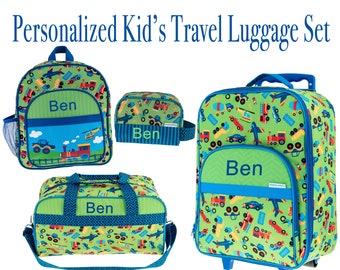 Boy's Personalized Kid's Travel Luggage Set / Transportation Set / Rolling Luggage / Overnight Bag / Children's Travel Bag