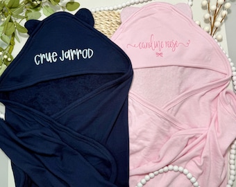 Babyhanddoek met monogram, babyhanddoek met capuchon en oren, gepersonaliseerde handdoek voor peuter