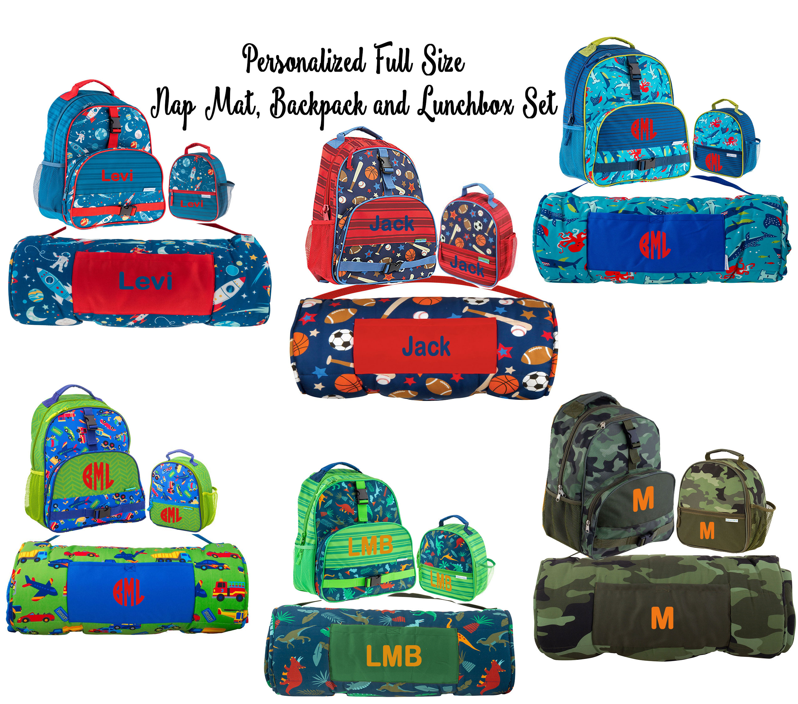 Personalized Backpack Lunchbox and Nap mat set for Boys Monogrammed Backpack and Lunchbox Boys Back to School Set with Initials Etsy