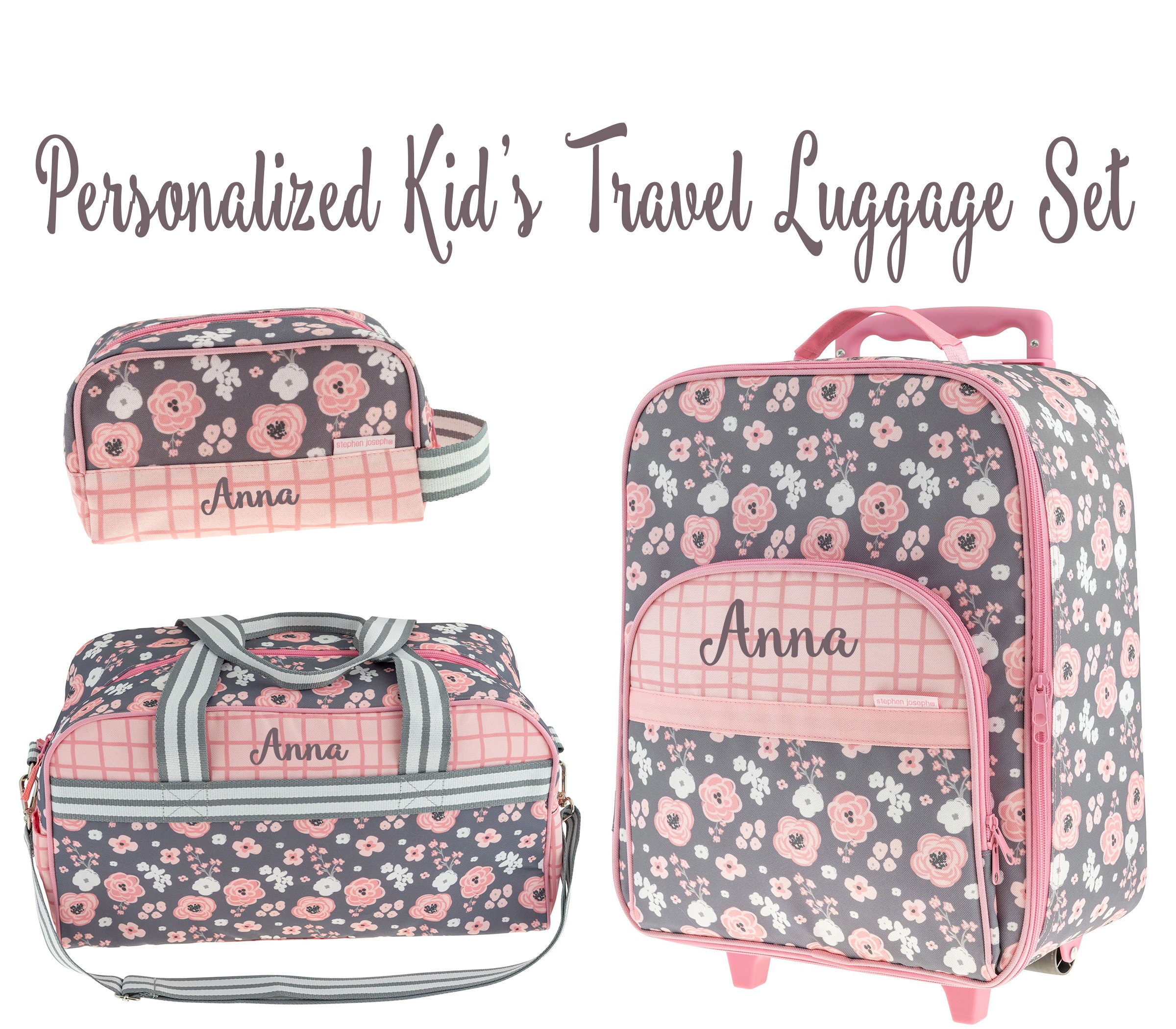 Personalized Kid s Luggage Set Stephen Joseph Travel Bags Flowers Rolling Luggage Overnight Bag Going to Grandmas Suitcase for Girl Etsy
