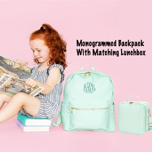 Girls Monogram Backpack and Matching Lunch Box Mint Green Personalize Book Bag Back School Tween Teen Middle Elementary Toddler Kid Preschoo Etsy