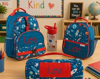Personalized Back to School Set, Backpack, Lunchbox, Nap Mat, Water Bottle