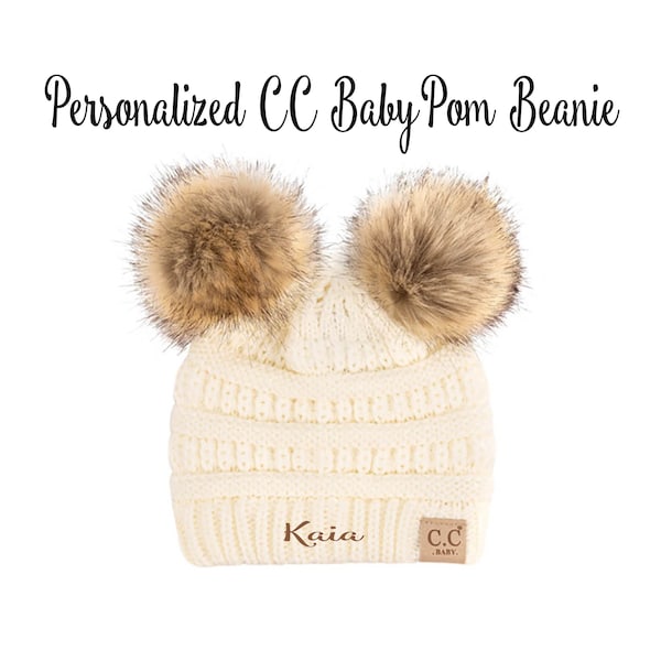 CC Kids Baby / Monogram CC Infant Double Pom Beanies / Personalize baby CC Beanie / Infant Winter Hat / Baby Double Pom Beanie