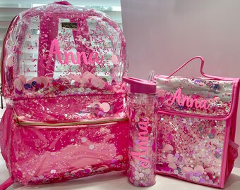 Personalized Pink Party Clear Confetti Lunchbox, Back to School for Girls, Pink Glitter Backpack, LUNCHBOX ONLY AVAILABLE
