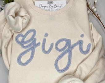 Gigi Sweatshirt, Grandparent Gift, Chenille Yarn 3D Fluffy Sweatshirt, Embroidered Granny sweatshirt, Lolli Crewneck