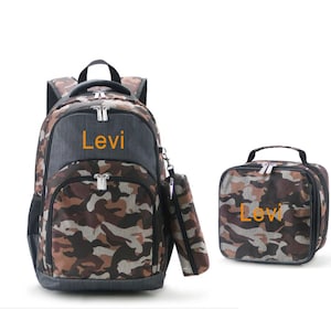 Personalized Backpack Lunchbox Set, Kids camo backpack lunchbox set, Embroidered Backpack for boys, monogram backpack lunchbox, Full Size
