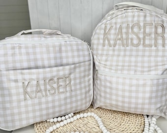 Monogrammed Green Gingham Backpack Lunchbox Set: Back to School - Etsy