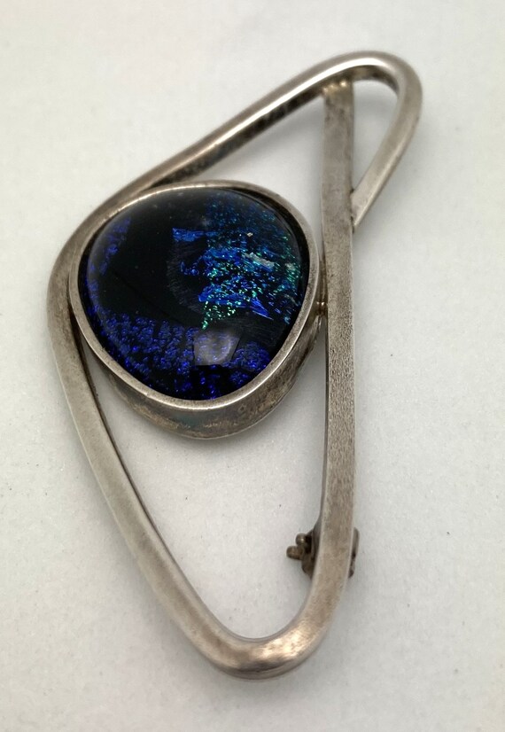 Sterling Silver Artist Signed Dichroic Glass Pin - image 2