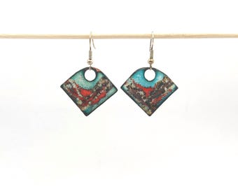 Enamelled copper earrings