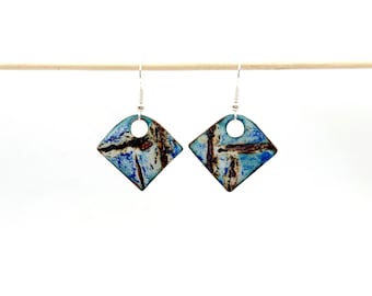 Enamelled copper earrings