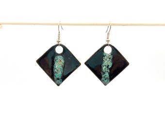 Pendientes de cobre esmaltado en turquesa y negro