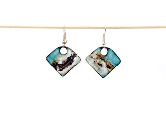 Enamelled copper earrings