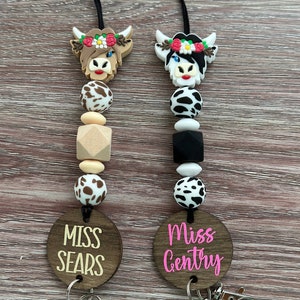 Lanyard | Teacher Gift | Personalized | Assorted Colors | Nylon Cord | Silicone Bead Lanyard | Cow