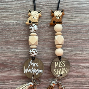 Lanyard | Teacher Gift | Personalized | Assorted Colors | Nylon Cord | Silicone Bead Lanyard | Cow