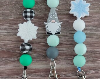 Lanyard | Teacher Gift | Nurse | Snowflake | Gnome | Blue Snowflake | Winter | Assorted Colors | Nylon Cord | Silicone Bead Lanyard