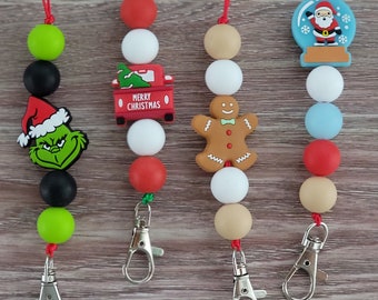 Lanyard | Teacher Gift | Tree | Christmas Truck | Gnome | Gingerbread Man | Snow Globe| Assorted Colors | Nylon Cord | Silicone Bead Lanyard