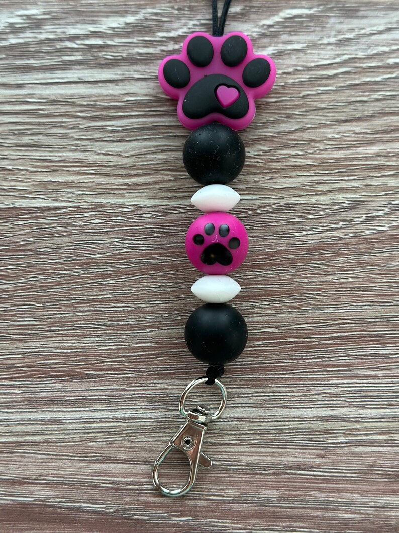 Lanyard Teacher Gift Personalized Assorted Colors Nylon Cord Silicone Bead Lanyard Paw Print Dog Paw Teacher Lanyard image 5