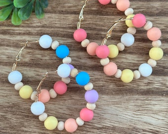 Hoop Earrings | Teacher | Bead Earrings | Wood Bead Earrings | Boho Earrings | Western | Coastal