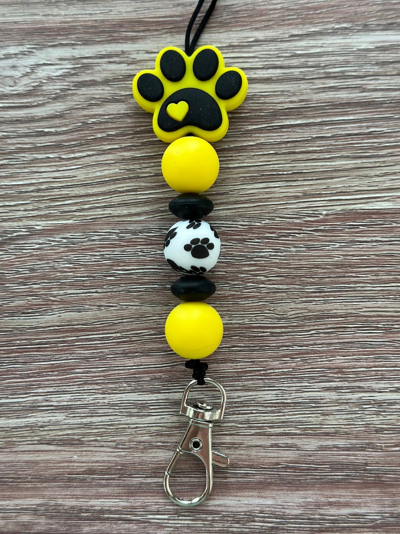 Lanyard Teacher Gift Personalized Assorted Colors Nylon Cord Silicone Bead Lanyard Paw Print Dog Paw Teacher Lanyard image 3