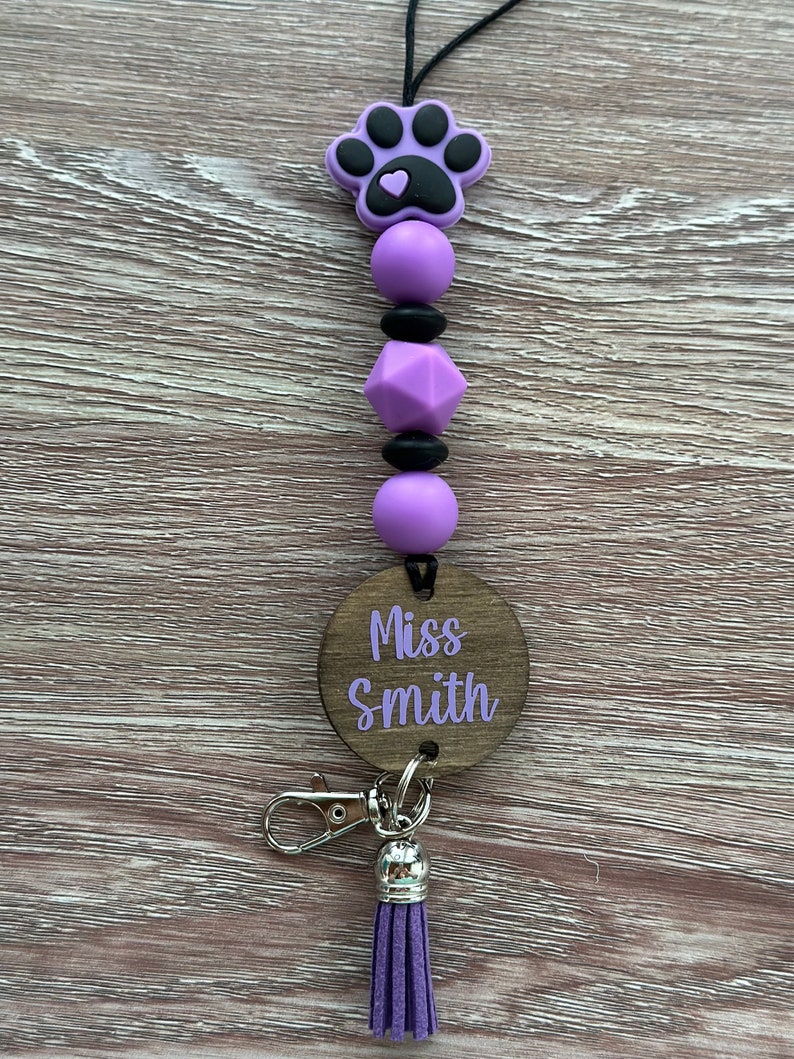 Lanyard Teacher Gift Personalized Assorted Colors Nylon Cord Silicone Bead Lanyard Paw Print Dog Paw Teacher Lanyard image 6