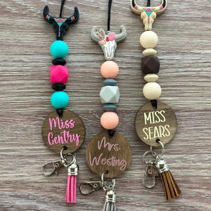 Lanyard | Teacher Gift | Personalized | Assorted Styles | Nylon Cord | Silicone Bead Lanyard | Aztec | Western | Teacher Lanyard | Steer