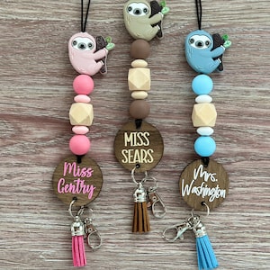 Lanyard | Teacher Gift | Nurse | Pink | Blue | Beige | Sloth | Assorted Styles| Nylon Cord | Silicone Bead Lanyard | Personalized Lanyard