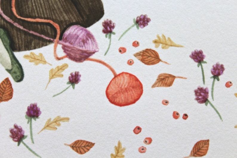 Thanksgiving gift, Gift for knitter, Crocheting print, Knitting Illustration, wool, knitting needles, Fall illustration, Winter illustration image 3
