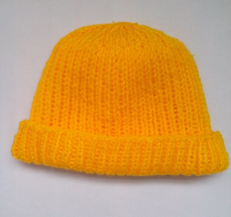 Yellow Hand Knitted Ribbed Hat Knitted in Dk/worsted Wool Weight