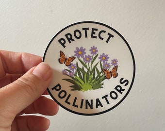 Sticker Protéger les pollinisateurs. Papillons, fleurs, sticker rétro pour les amoureux de la nature. Plantes indigènes. Sticker bouteille d'eau. Sticker pour ordinateur portable.