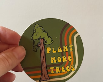 Plant More Trees sticker. Nature sticker. Environmentalism. Retro sticker for tree lovers. Water bottle sticker. Laptop decal.  Rainbow