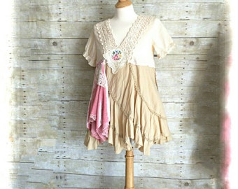 Rosa Sonnenschein Shabby Couture funky Rüschenspitze rustikale Boho Strick-Tunika Mori Top Minikleid
