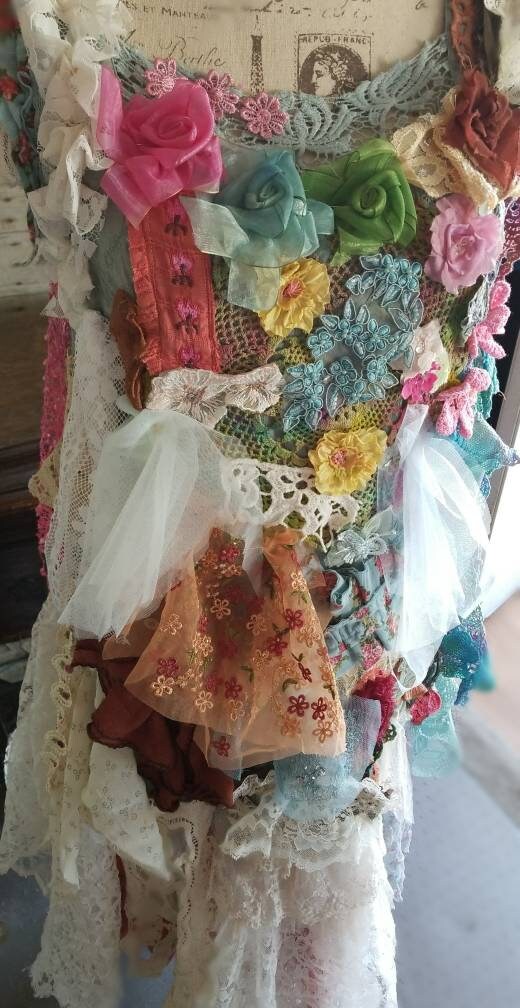 Textile Art Ruffles RESERVED- Shabby Fairy Wedding Goddess Embellished Textile Art Layered ...