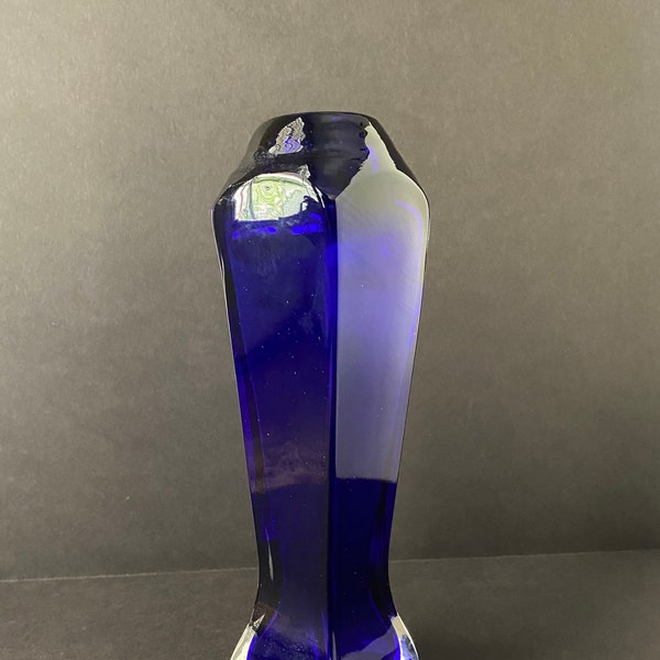 Badash Cobalt Blue & Clear Tall Blown Art Glass Bud Vase