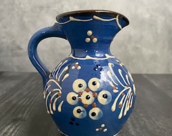 GDR Hükli hand-turned 50s Bürgel Studio Ceramics Blue White Handmade Folk Art Vase Earthenware