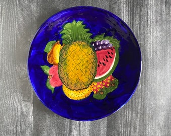 Mexican Folk Art Talavera Hand Painted Ceramic Fruit Plate