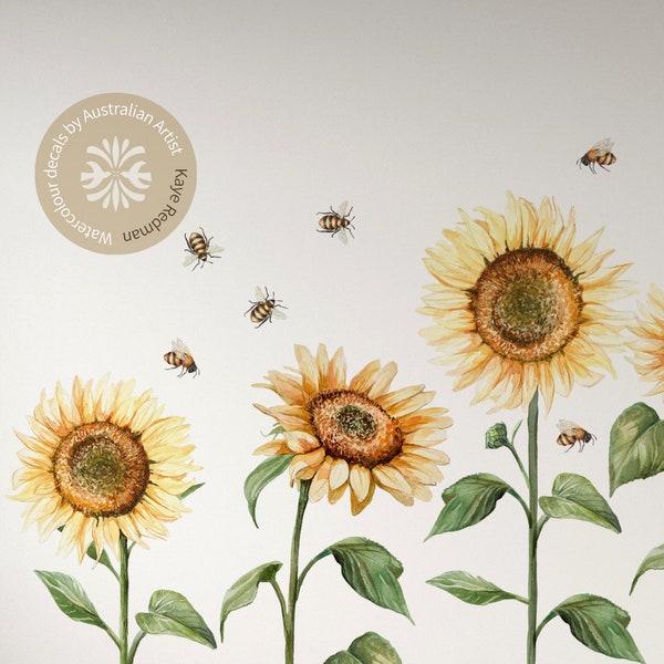 Sunflower Decals / Bees / Kids Bedroom / Nursery Decor / Wall Art / Gifts for Kids