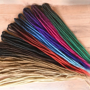 Dreadlock Erweiterungen Doppelendig x 10 Dreads (entsprechend 5 Dreadlocks ungefaltet), synthetische halb gehäkelte Dreadlocks 50 cm lang