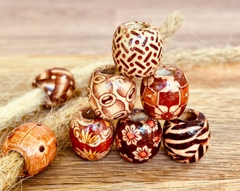 Wooden handcrafted beads 5 pack for dreadlocks, random organic designs selected, earthy organic style