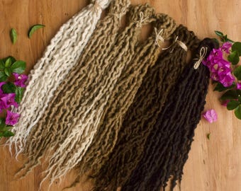 10 x Dreadlock Extensions in Alpaca Wool, double ended and equal to 20 dreadlocks when installed, Soft and flexible for ultimate comfort