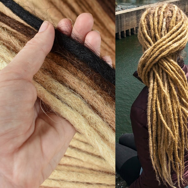 Human Hair Dreadlock Extensions x 5, Real Hair Dreads, 40cm/16inches long & 8mm thick