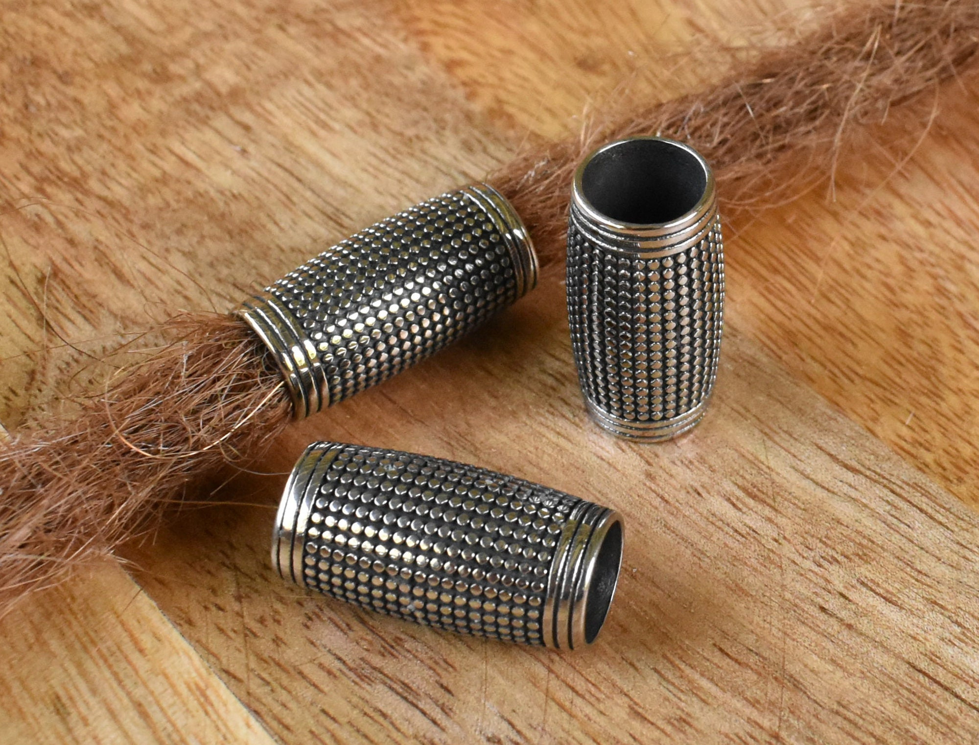 Conjunto de 3 contas Dreadlock de aço inoxidável, design de barril