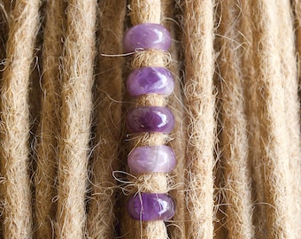 Amethyst Dreadlock Beads, Set of 5.  Hole Size 5-6mm