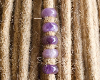 Set of 5 Amethyst Dreadlock Beads, hole size 5-6mms suitable for dreads 5-8mms in thickness