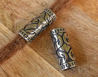 Juego de 2 cuentas de acero inoxidable para rastas con diseño tribal